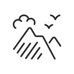 Mountain View Icon. Vector Outline Editable Sign of Majestic Scenic Landscape with Mountain Peaks and Serene Wilderness. Linear minimal Illustration.
