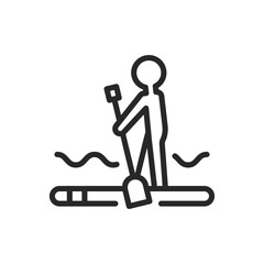 SUP Boarding Icon. Vector Outline Editable Sign of Adventure and Fun on the Water with Stand Up Paddleboarding. Linear Minimal Illustration.
