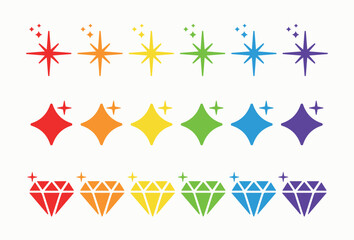 Rainbow stars, shine, heart, ligth, sparkle, diamond. Pride icon. Colors vector. LGBT Lesbian gay bisexual transgender concept. Party,celebration, flag, community