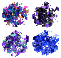 Set of colorful geometric structures, 3d render