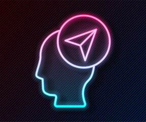 Glowing neon line Map marker with a silhouette of a person icon isolated on black background. GPS location symbol. Vector