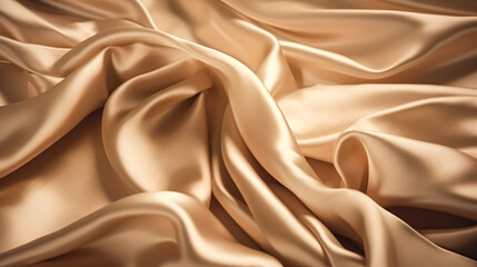 Fototapeta premium Smooth elegant beige silk fabric texture, generative AI.