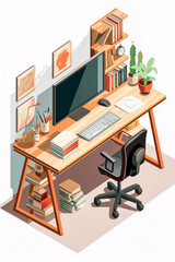 Fototapeta premium Design office desk with green plants and laptop