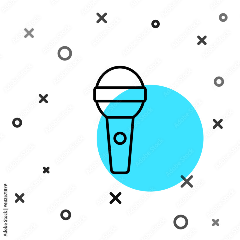 Poster black line microphone icon isolated on white background. on air radio mic microphone. speaker sign. 