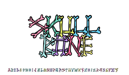 creative font design ,colorful design, Bone font,alphabet,number, and bone elements,vector illustration