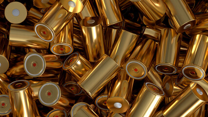 gold 4680 format cylindrical lithium traction battery for battery modules, mass production accumulators high power and energy for electric vehicles, use dry electrode, isolated image, 3d rendering