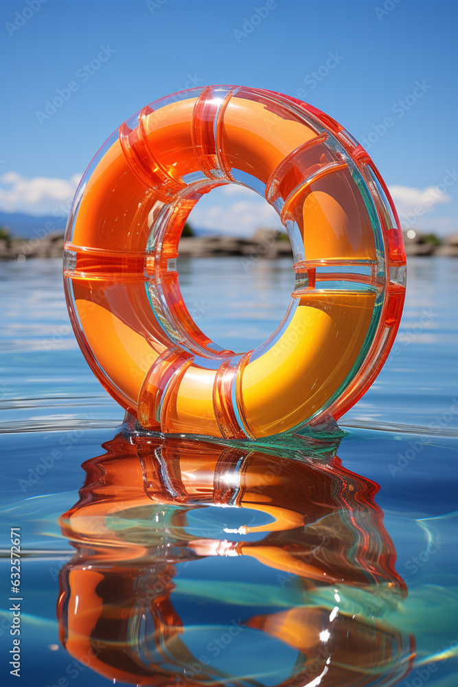 Poster a photograph of a circular object, such as a buoy or a boat's lifebuoy, casting perfectly circular r
