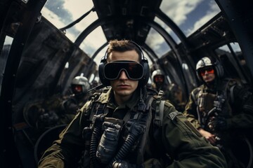 Fototapeta premium Soldiers in professional equipment. Beautiful illustration picture. Generative AI