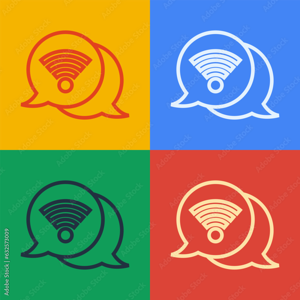 Poster pop art line wi-fi wireless internet network symbol icon isolated on color background. vector