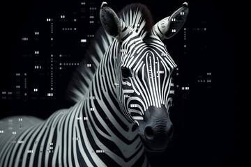 Zebra with lines, futuristic image. Beautiful illustration picture. Generative AI