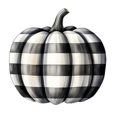 Watercolor Black and White Plaid Fall Pumpkin Illustration Isolated on Transparent Background with Generative Ai