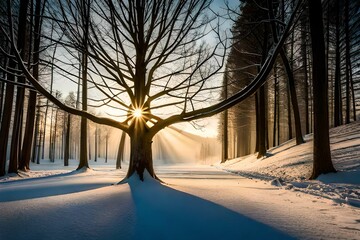 Backlight tree in the middle of the forest