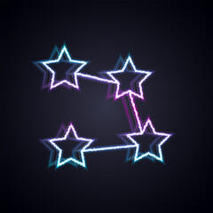 Glowing neon line Star constellation zodiac icon isolated on black background. Vector
