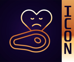 Gold line Steak meat icon isolated on black background. Vector