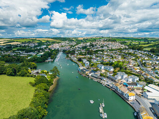 Kingsbridge Estuary from a drone, Kingsbridge, Devon, England, UK - obrazy, fototapety, plakaty