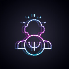 Fototapeta na wymiar Glowing neon line Psychology icon isolated on black background. Psi symbol. Mental health concept, psychoanalysis analysis and psychotherapy. Vector