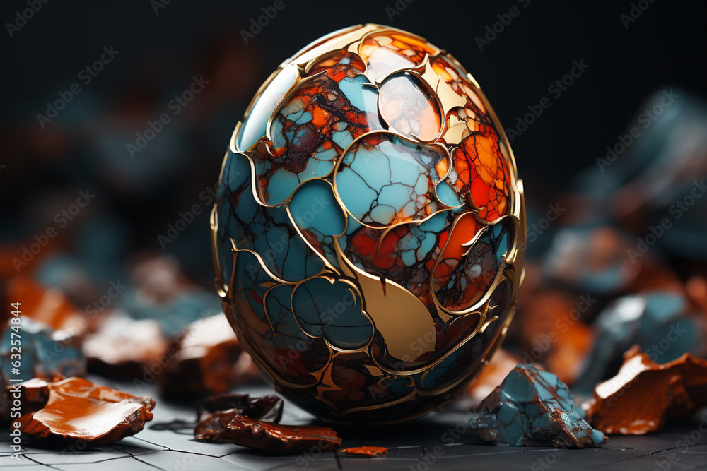 Aufkleber An aesthetically pleasing composition featuring the delicate balance between the textures and colors of a cracked eggshell and the hatchling within. Generative AI technology.