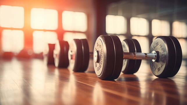 dumbbells, blurry background, fitness, high quality, copy space 16:9