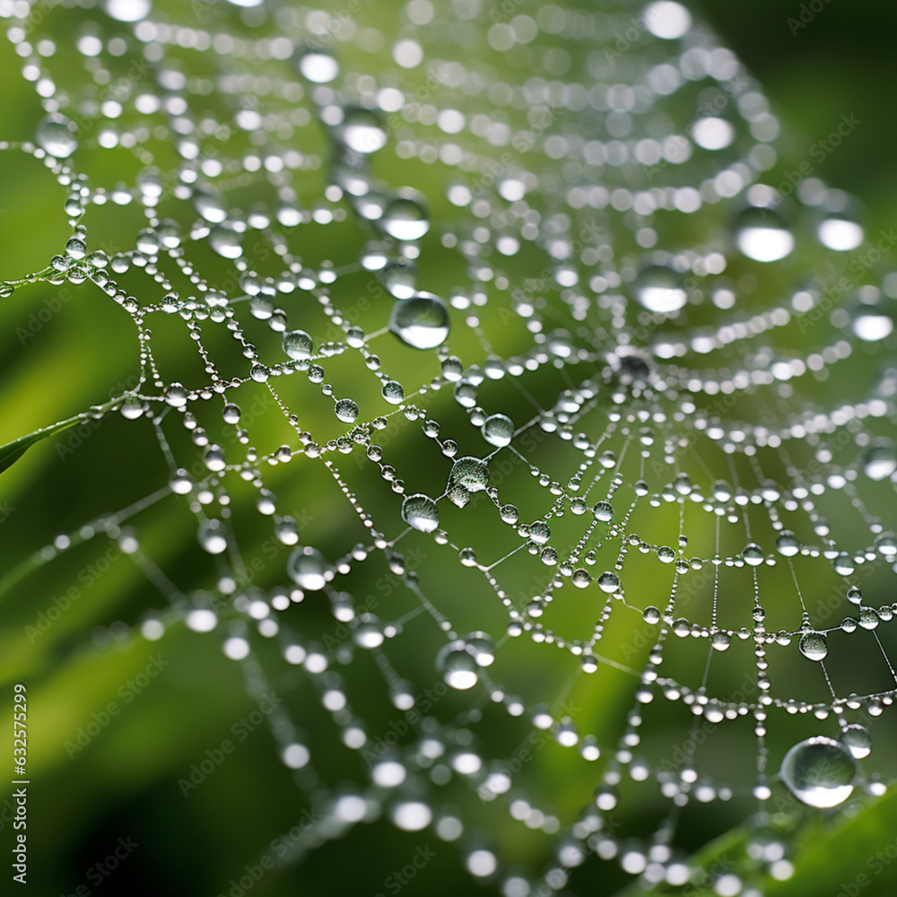 Aufkleber A spider web covered in a myriad of dewdrops, enhancing the complexity of its construction.  Generative AI technology.