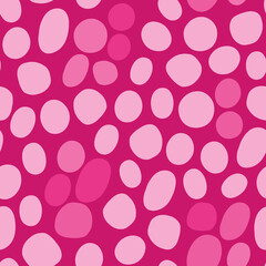 Simple rough dotted seamless raster pattern. Hand drawn pink shades dots isolated on bright hot pink background. Girlish infantile style geometric allover print. Irregular Cute Polka dots backdrop
