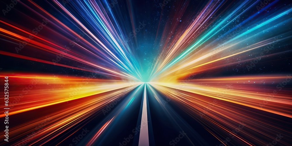 Poster futuristic neon highway in a digital environment abstract background, generative ai