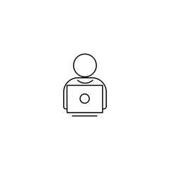 User working on laptop vector line icon, linear concept, outline sign, symbol