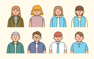 Outline avatars profile set, office workers, simple icon style, character design, vector illustration.