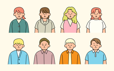 Outline avatars profile set, office workers, simple icon style, character design, vector illustration.