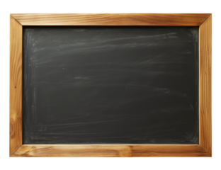 Blank blackboard in wooden frame isolated on transparent or white background, png