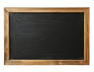 Blank blackboard in wooden frame isolated on transparent or white background, png