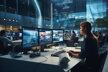 High-Tech Business Hub. People Working in a State-of-the-Art Tech Park