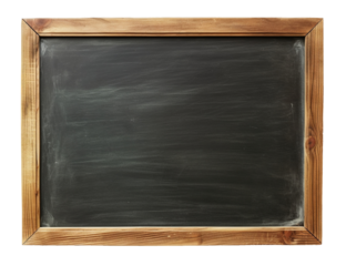 Blank blackboard in wooden frame isolated on transparent or white background, png
