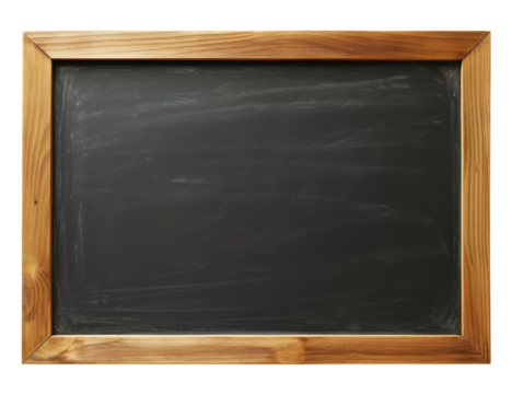 Blank blackboard in wooden frame isolated on transparent or white background, png