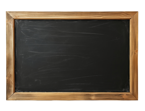 Blank blackboard in wooden frame isolated on transparent or white background, png
