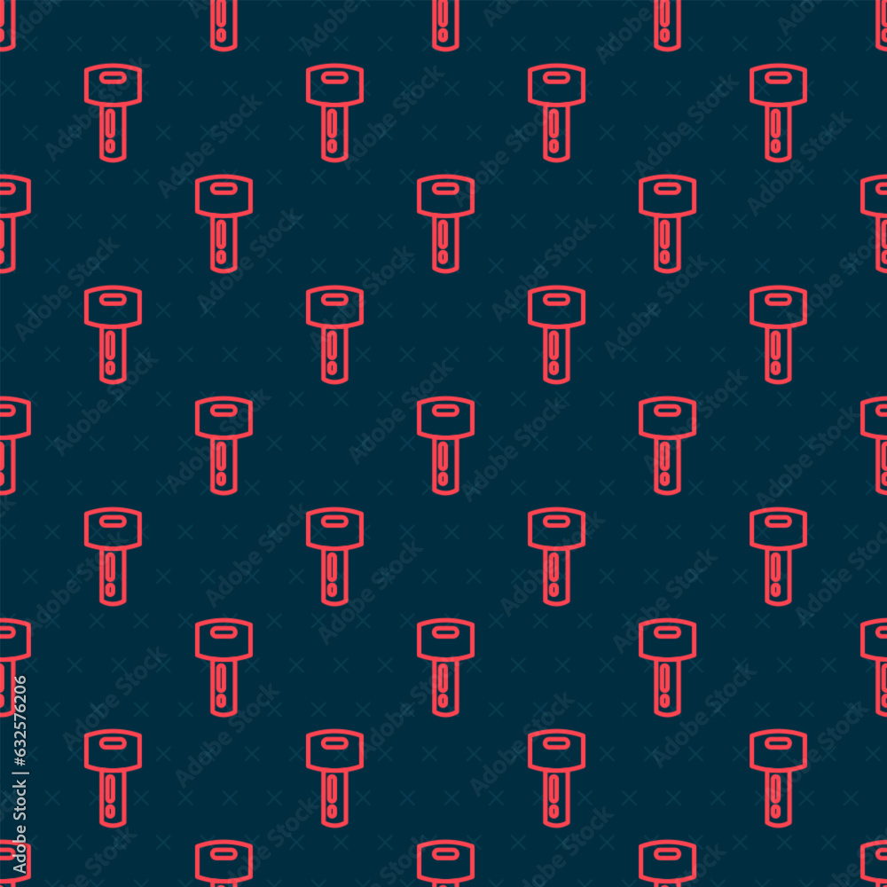 Poster red line car key with remote icon isolated seamless pattern on black background. car key and alarm s