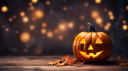 Happy halloween with pumpkin on bokeh background with copy space