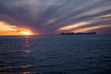 Sunset sky at the ferry from Bodo to Moskenes