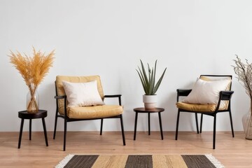 two chairs and table in the room