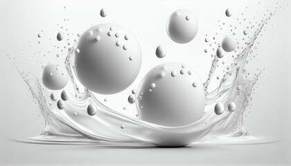 water bubbles floats or cosmetic liquid serum drops on white background. skin care concept, Ai generated image