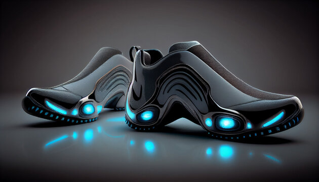 Techno wireless smart shoes of the future, 3d render of a pair of shoes, Ai generated image 