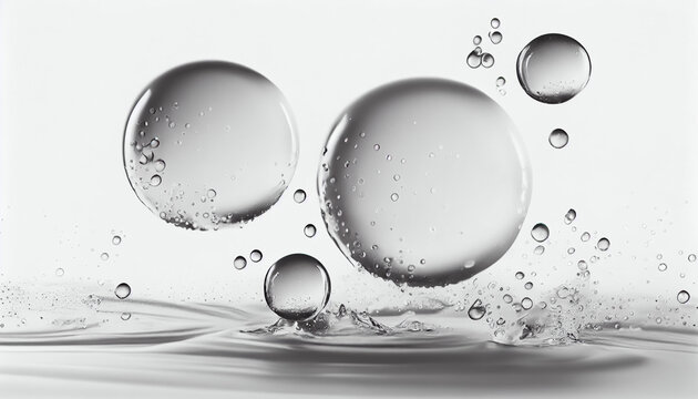 water bubbles floats or cosmetic liquid serum drops on white background. skin care concept, Ai generated image