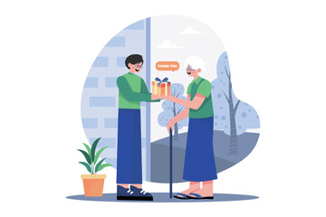 The man gives gifts to the elderly