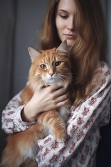 Fototapeta na wymiar cropped shot of a woman holding her cat