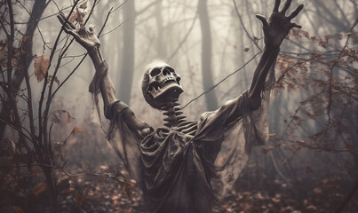 death halloween hood horror night ghost fear evil skeleton creepy. Generative AI.