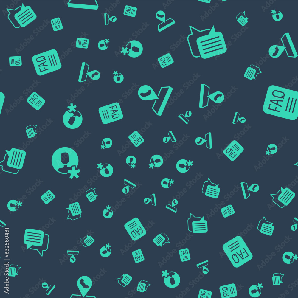 Poster set call center location, speech bubble chat, elected employee and faq information on seamless patte