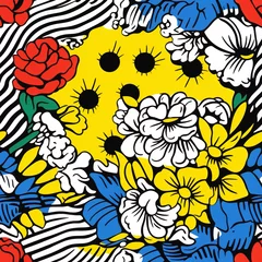 Gordijnen colorful seamless pattern with flowers © Diana