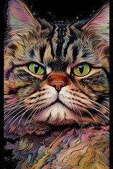 American Bobtail Exotic Shorthair cat psychedelic look. Generati