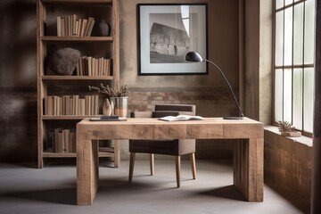 Bohemian-Styled Home Office with Reclaimed Wood Desk - AI Generated
