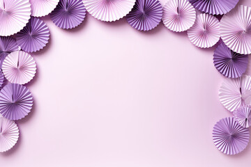 Frame Of Paper Fans On Lilac Color Background, Empty Space. Generative AI