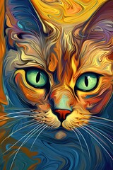 Burmese cat psychedelic look. Generative AI